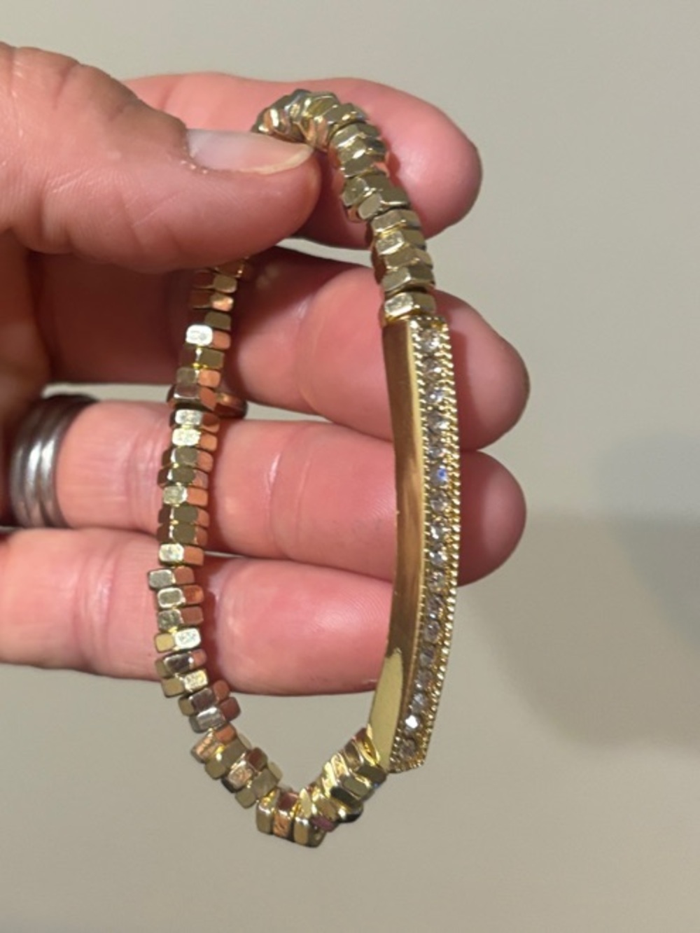 Park Lane Like New “Serena” Gold Bar Stretch Bracelet with Crystal Accents - Picture 3 of 3